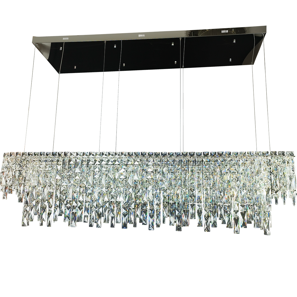 Perugia 84W LED Crystal Rectangular Pendant Light 1500x400mm - Chrome