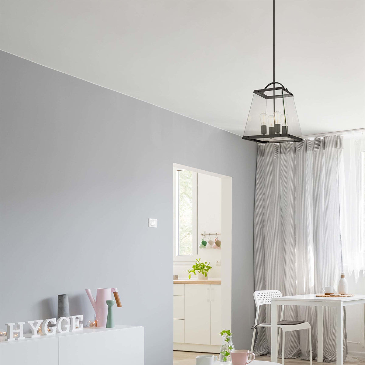 Colair 4LT Pendant Light with Solid Brass Frame