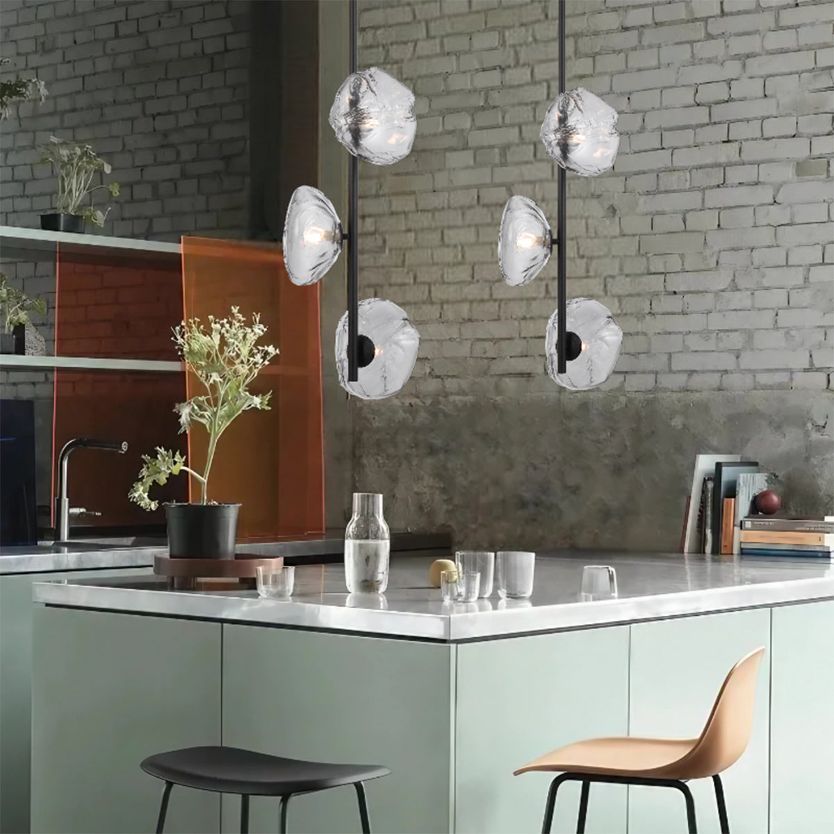 Zecca 3 Light Pendant with Burlap Glass Design