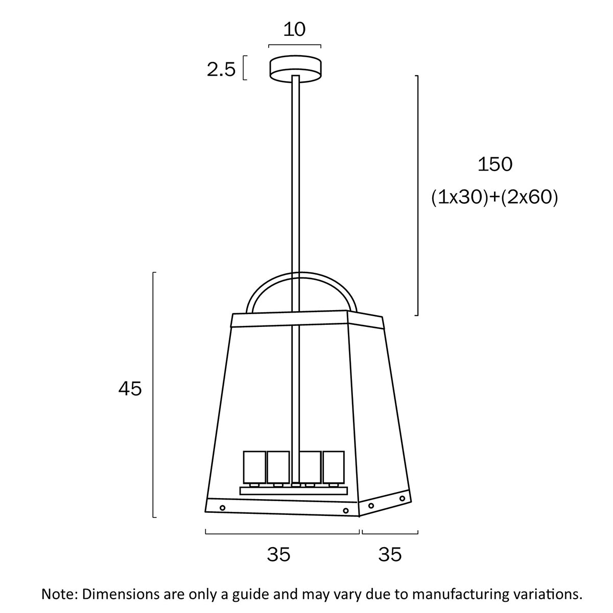 Colair 4LT Pendant Light with Solid Brass Frame