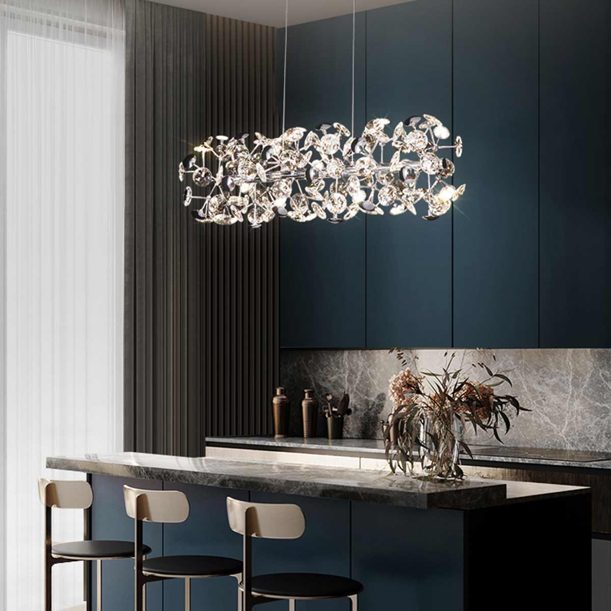 Astrid Crystal Floral Linear Pendant Light - 900mm