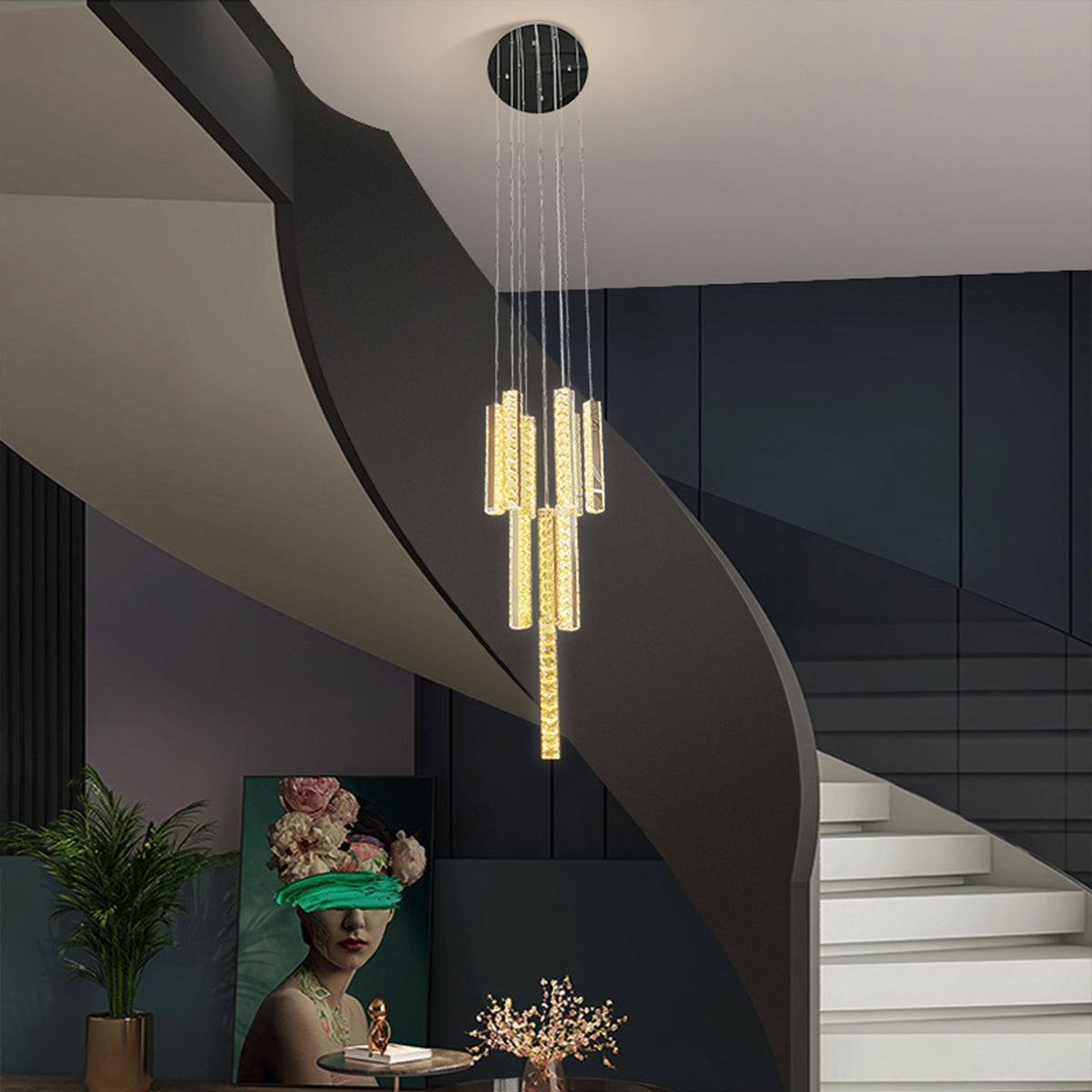 Trechizio 10 LED Cluster Crystal Pendant Lights