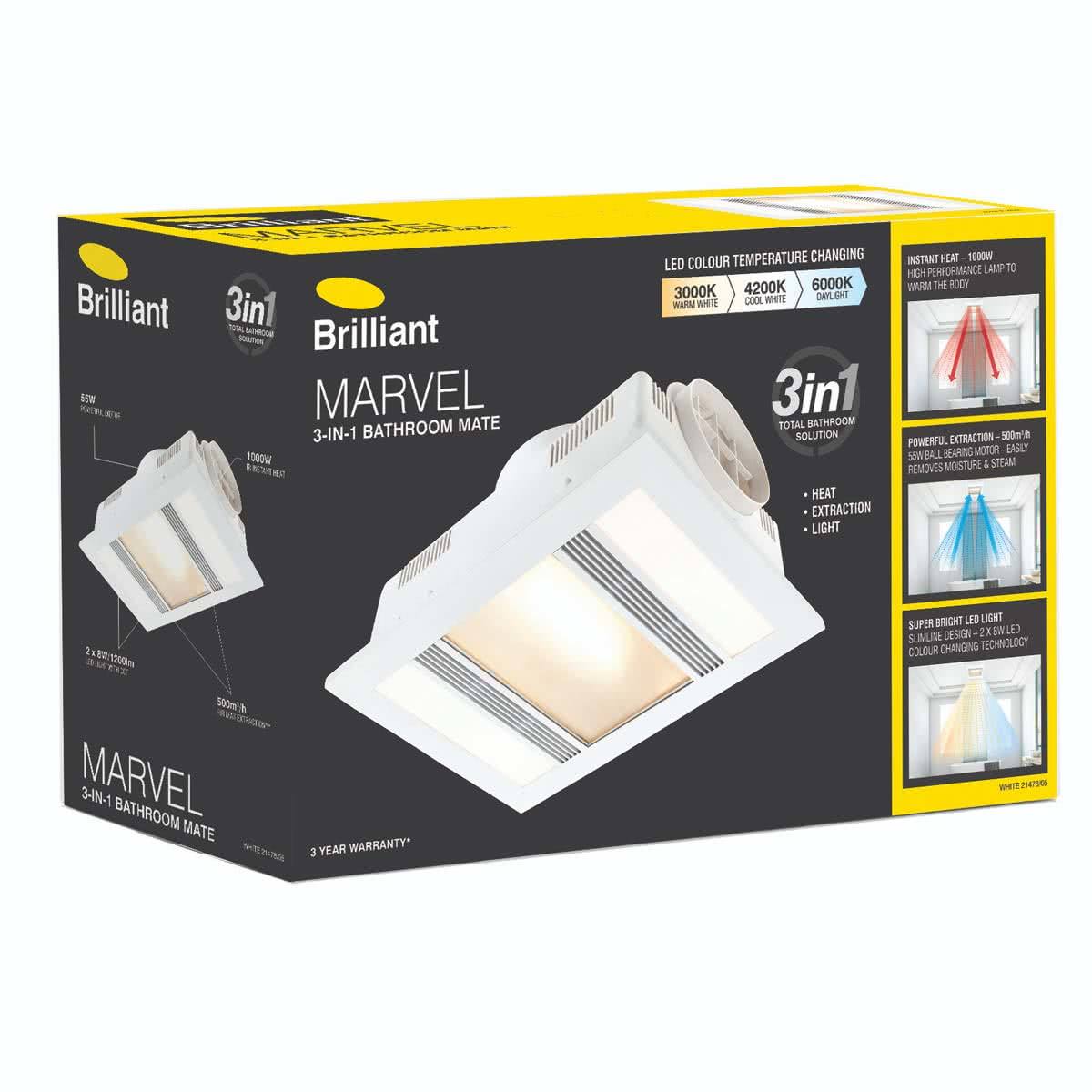 Marvel Bathroom Exhaust Fan 3 in 1 Heater