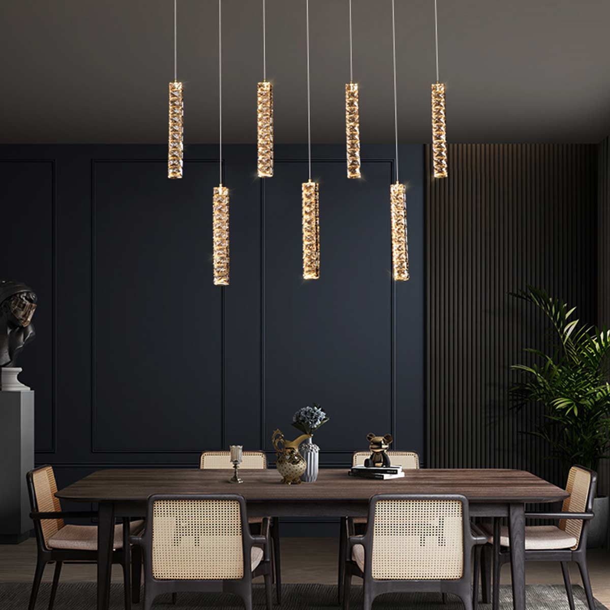 Trechizio 7 Linear Crystal Pendant LED Lights