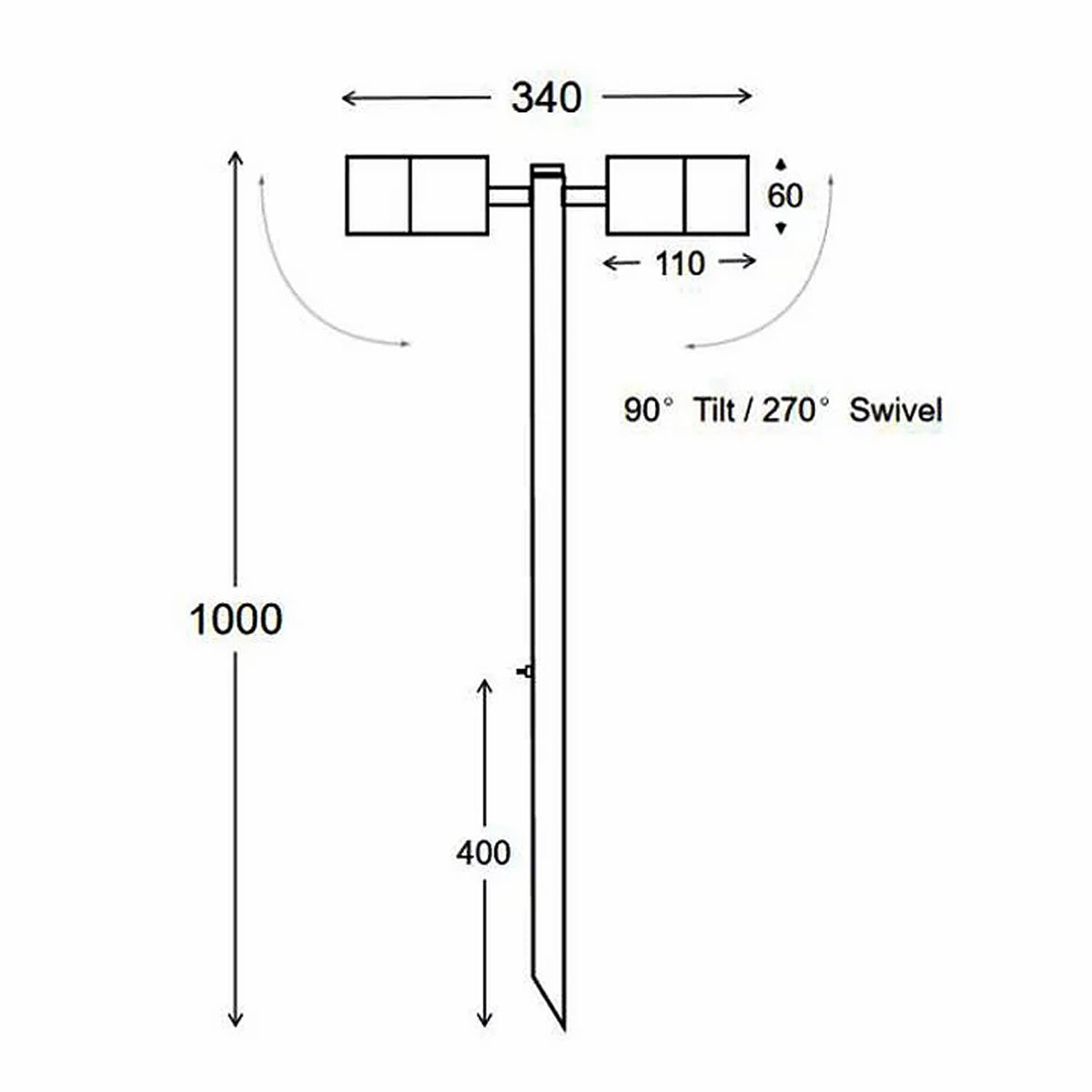 1m Double Garden Spike Light - Adjustable Design