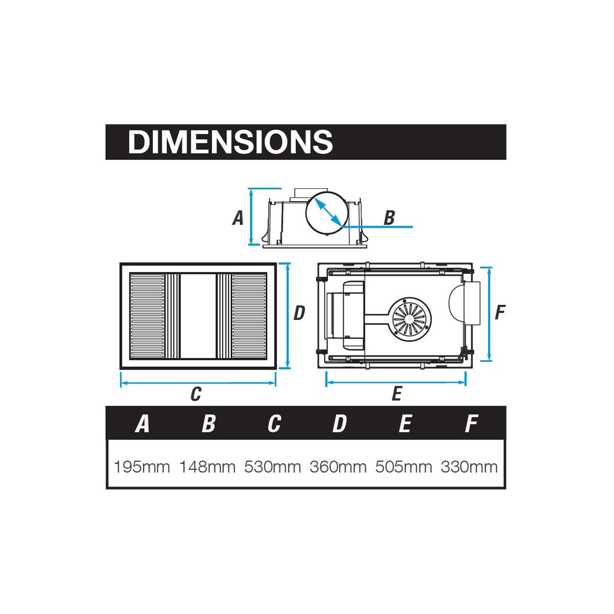 Airbus Premium Bathroom 3 in 1 Heater Exhaust Fan Light