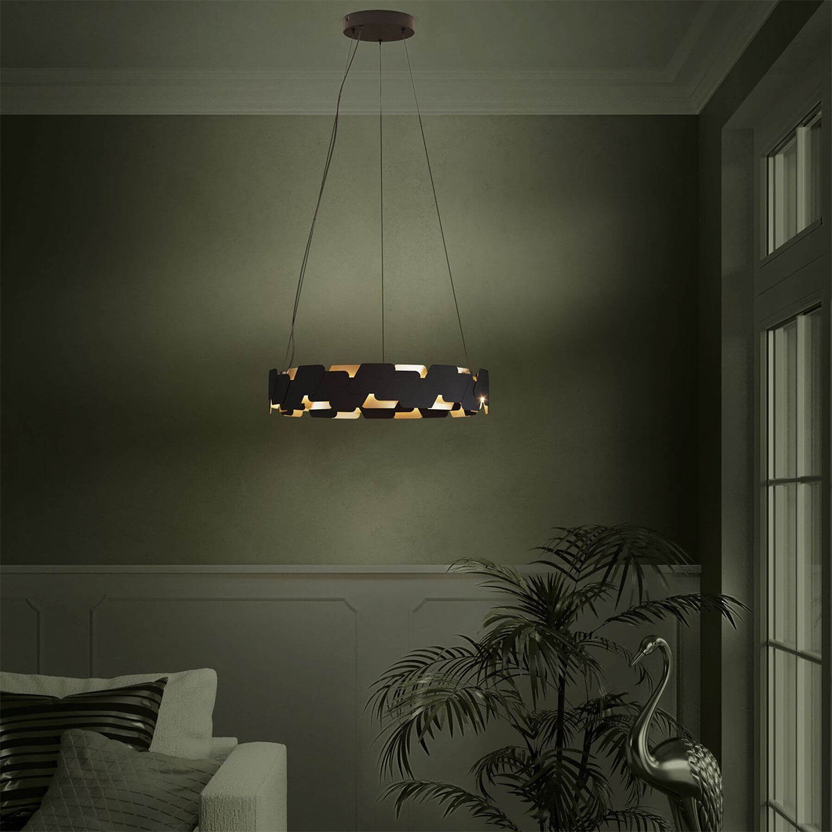 Altagracia LED Round Modern Pendant Light with Black & Gold Steel
