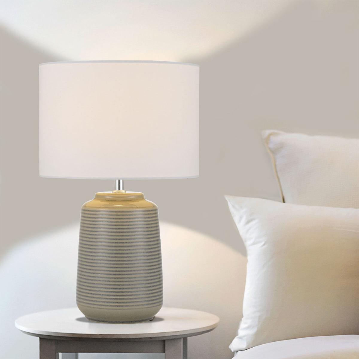 Anni Ceramic Table Lamp with Ribbed Design and Nickel Accents