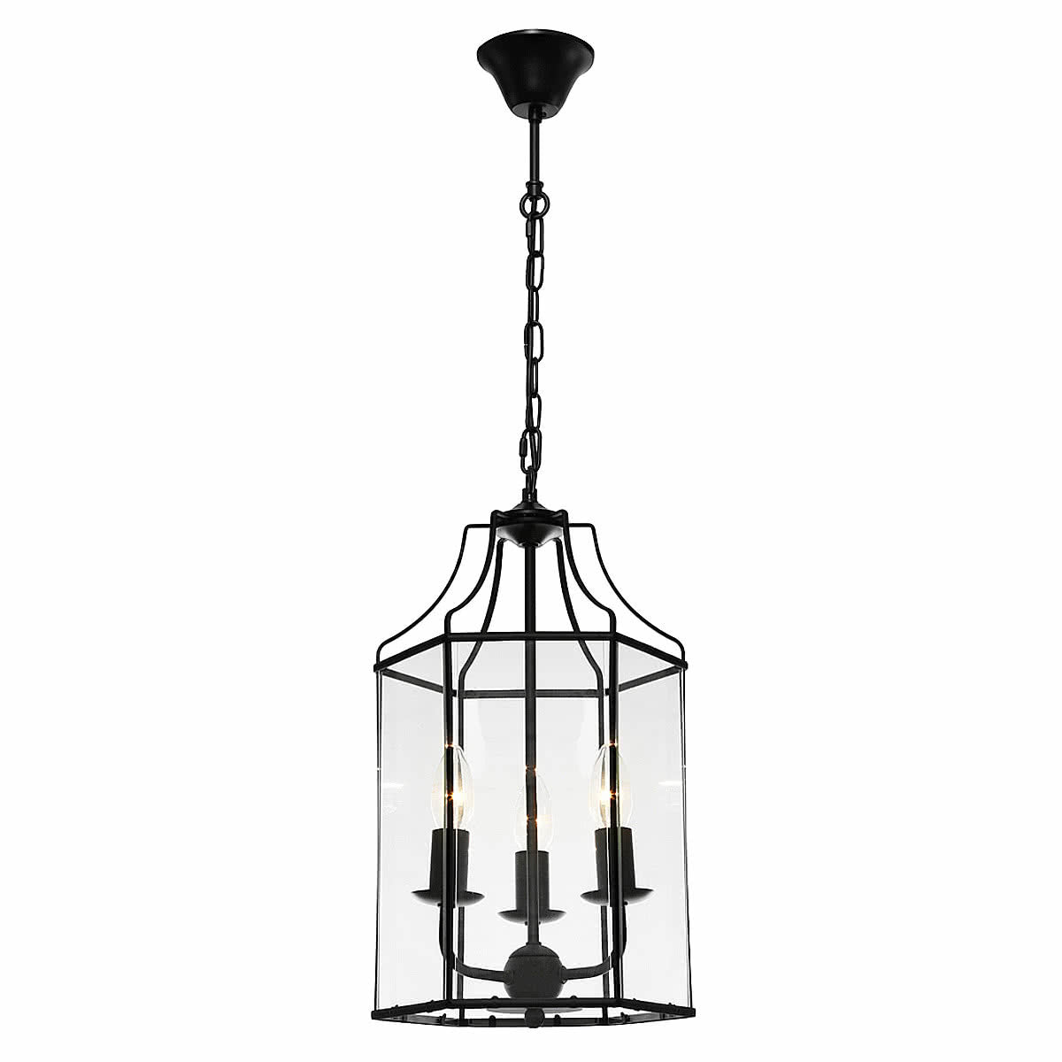 Arcadia 3 Light Black & Clear Bevelled Glass Pendant Light