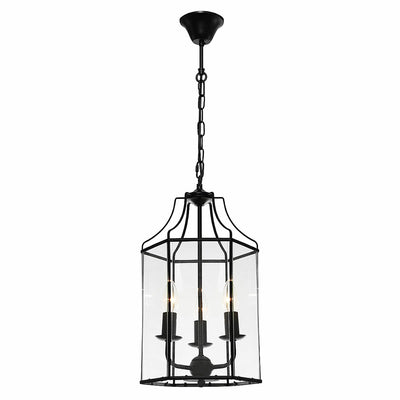 Arcadia 3 Light Black & Clear Bevelled Glass Pendant Light