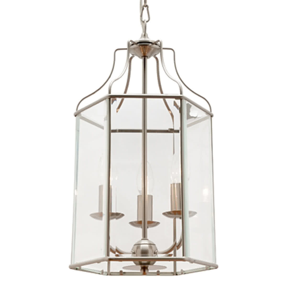 Arcadia 3 Light Satin Chrome & Clear Bevelled Glass Pendant Light