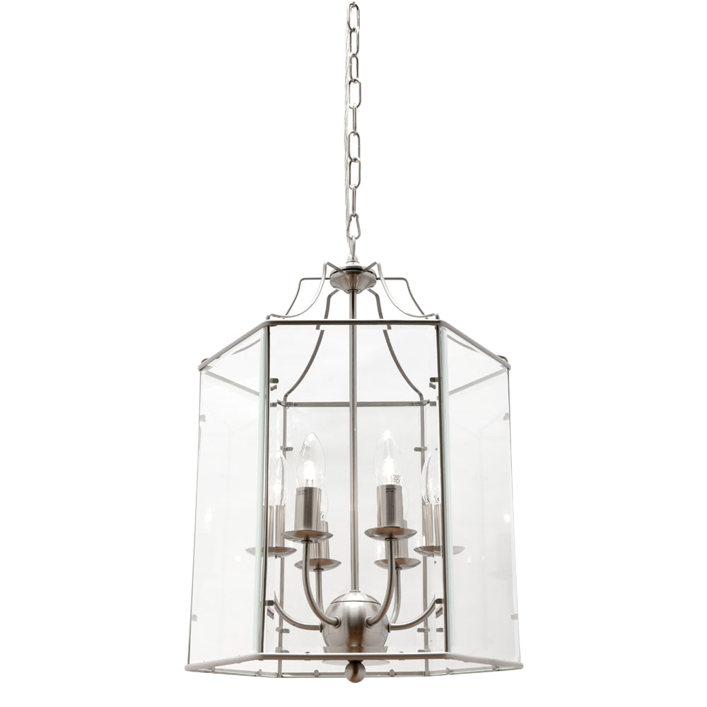 Arcadia Satin Chrome & Clear Bevelled Glass 6 Light Pendant