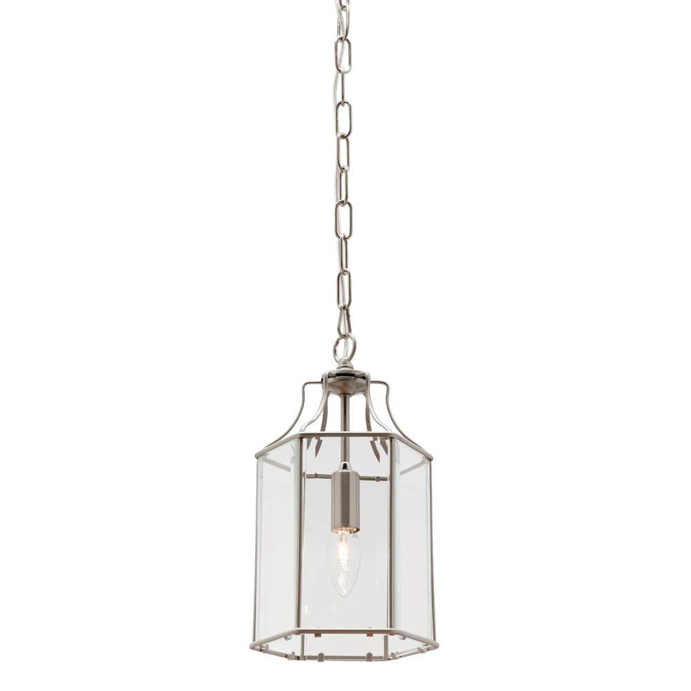 Arcadia Satin Chrome & Clear Bevelled Glass Pendant Light