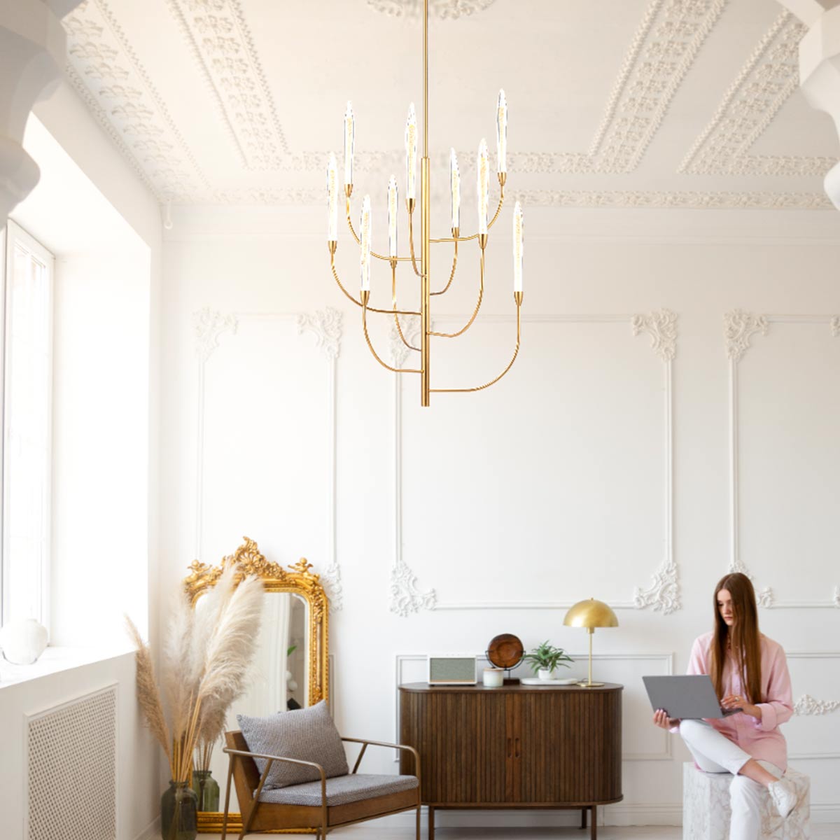 Archer 9-Light LED Pendant Light with Gold Leaf Arms