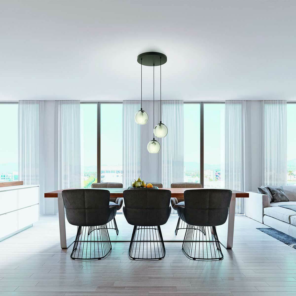 Ariscani 3 Light Pendant with Black Vaporised Glass