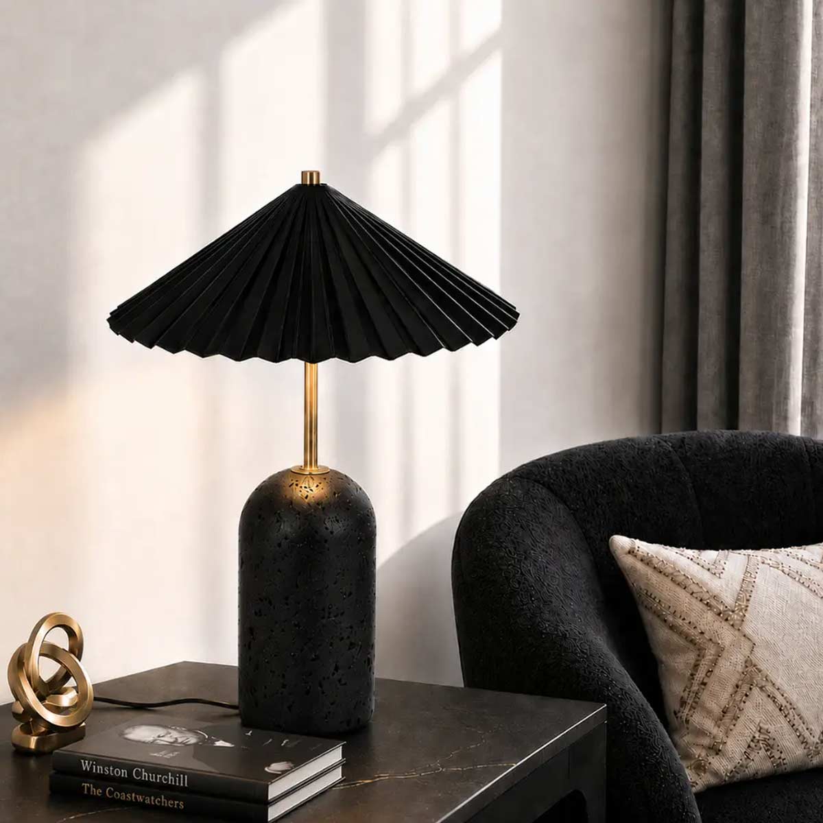 Arvane Table Lamp with Travertine Base and LED Light