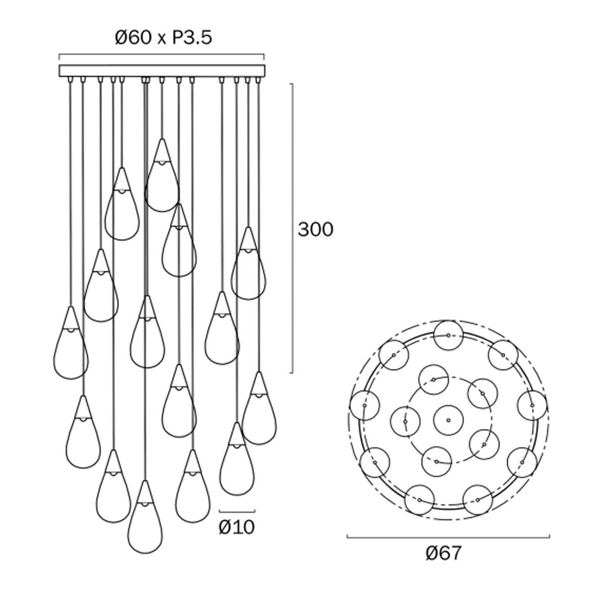 Atico 15 Light Glass Drops LED Cluster Pendant