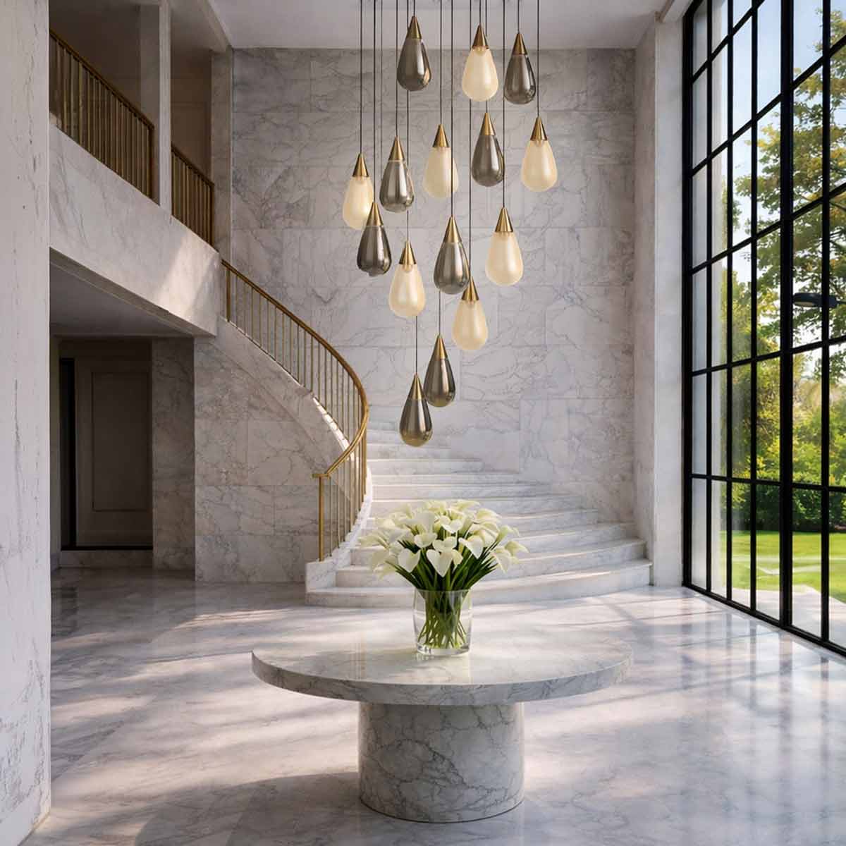 Atico 15 Light Glass Drops LED Cluster Pendant