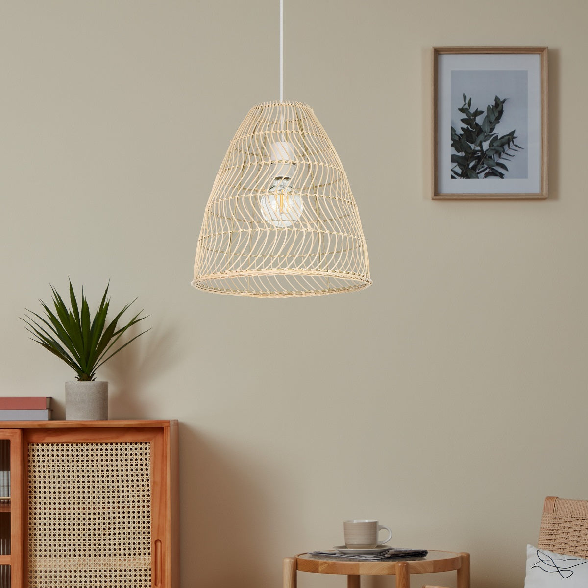 Ayesgarth Rattan/Cane Pendant Light with E27 Holder