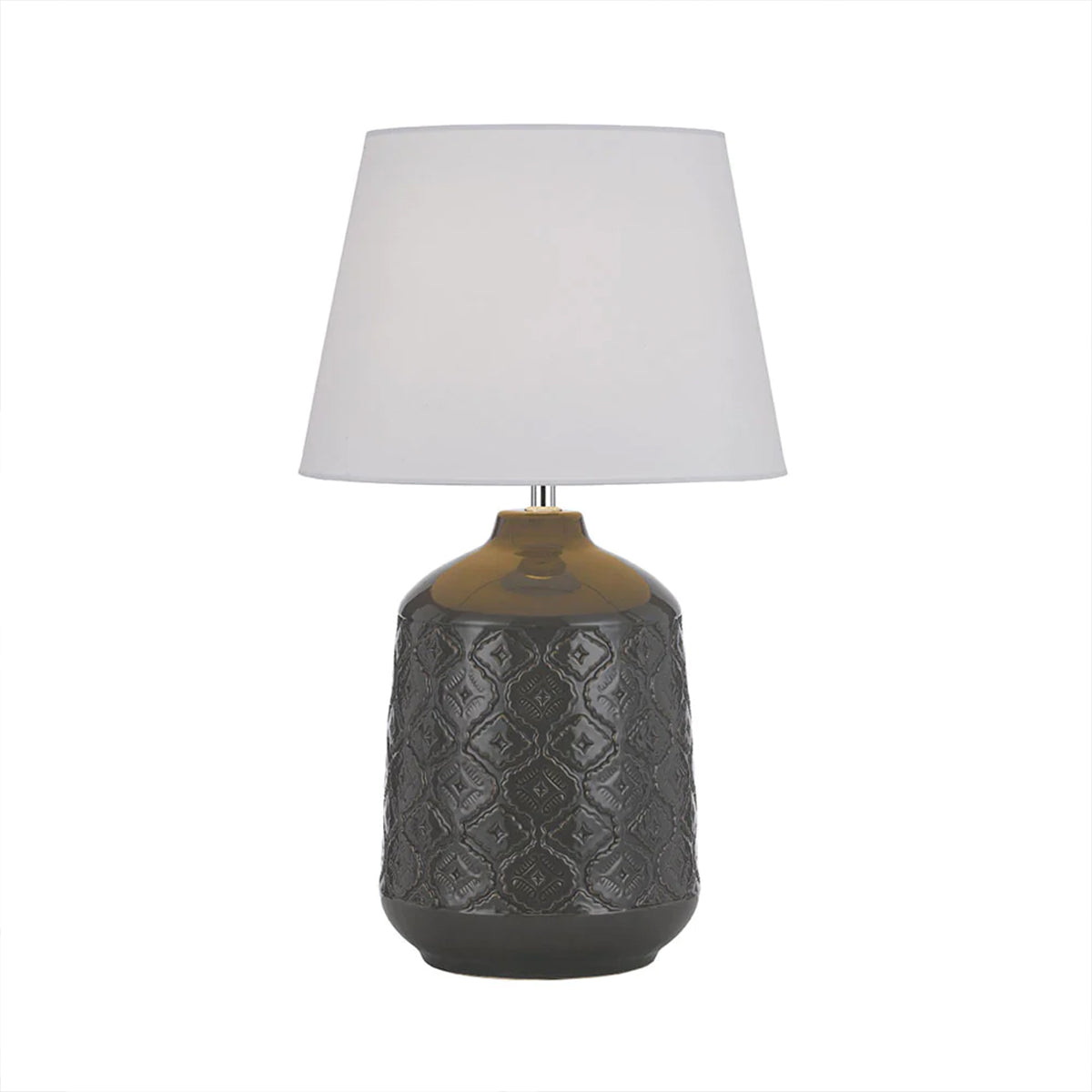 Baci Ceramic Table Lamp with Antique Motif Fabric Shade