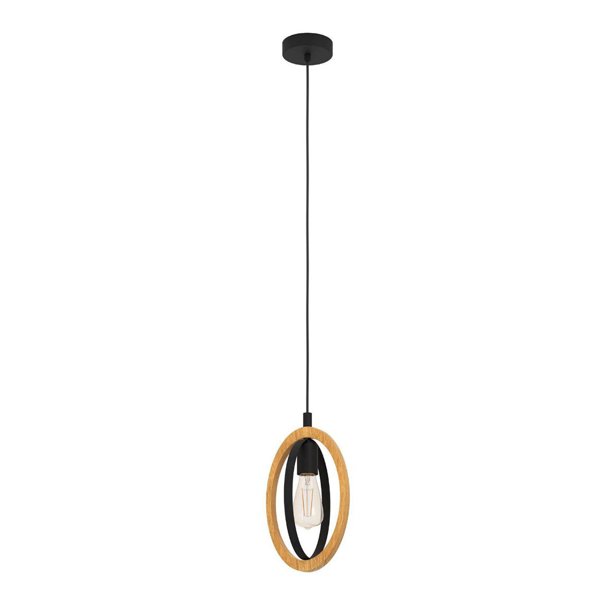 Basildon 1 Light Single Circle Pendant Light with Timber Rings