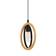 Basildon 1 Light Single Circle Pendant Light with Timber Rings