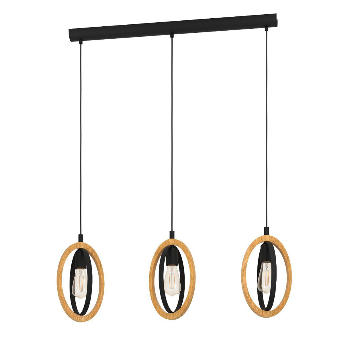Basildon 3 Light Bar Pendant with Timber Rings