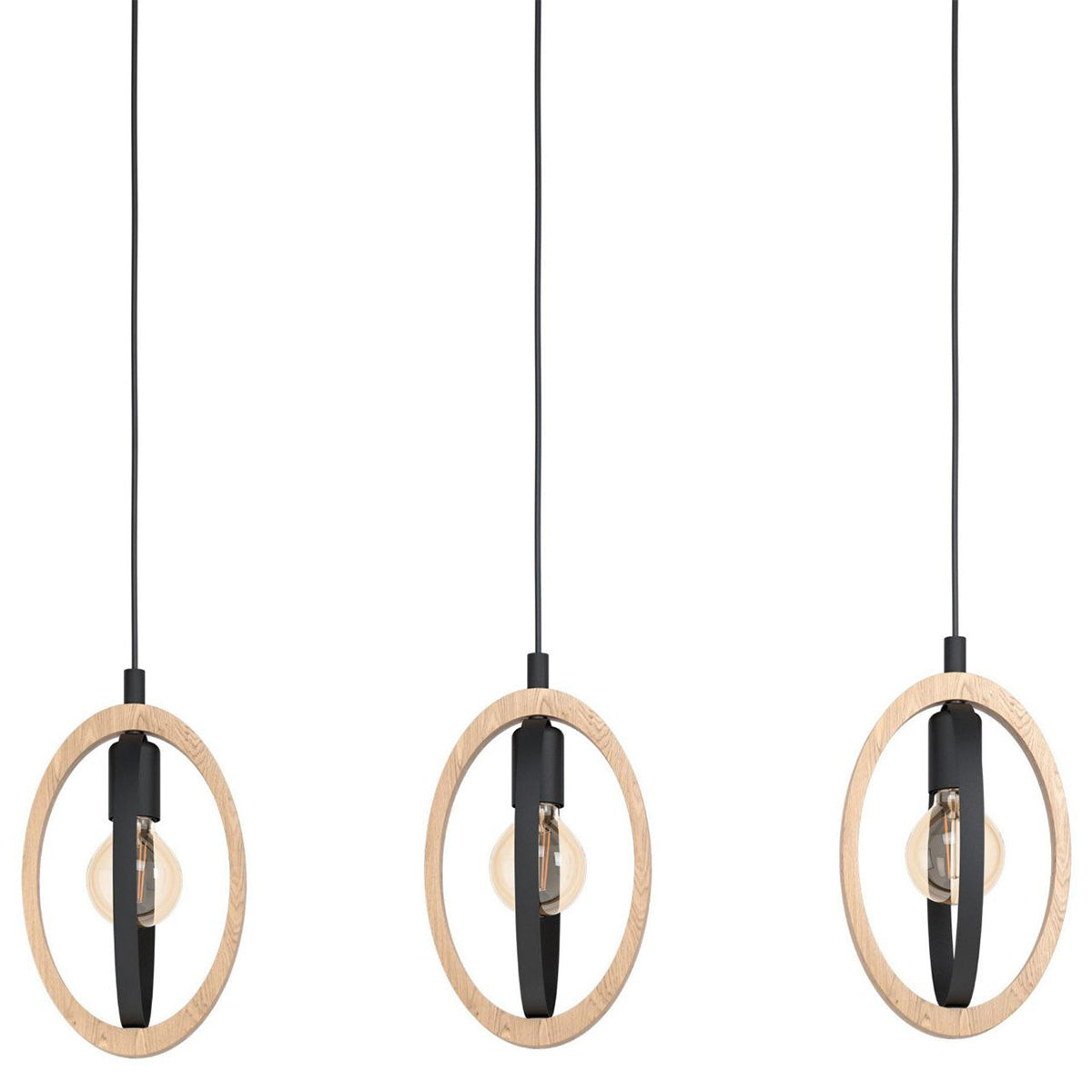 Basildon 3 Light Bar Pendant with Timber Rings