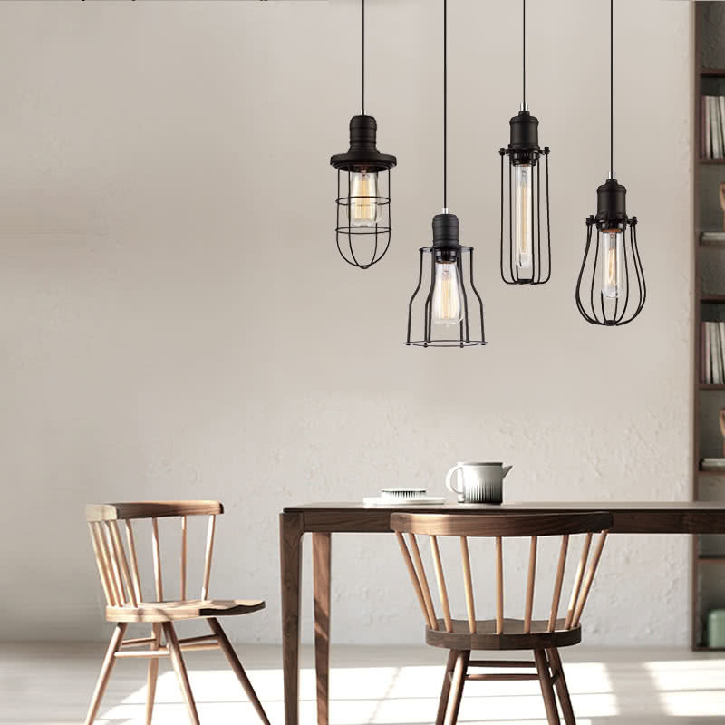 Blackband Stepped Bottom Iron Cage Pendant Light