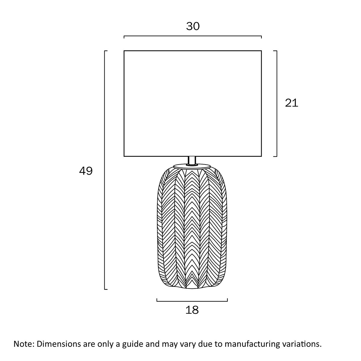 Bokem Table Lamp with Feather Motif Ceramic Base
