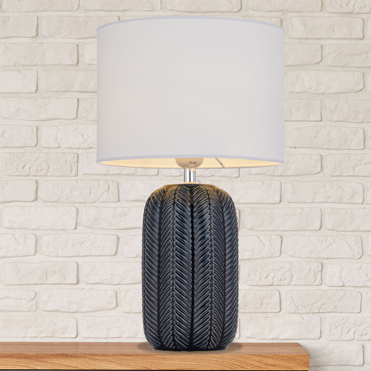Bokem Table Lamp with Feather Motif Ceramic Base