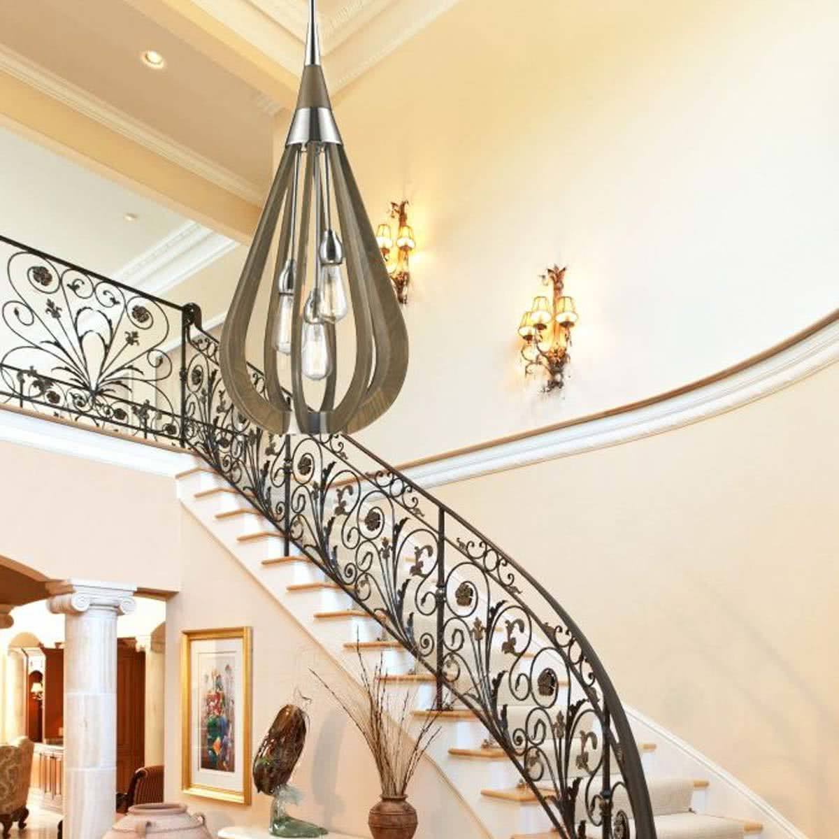 Bonito Medium Taupe Wood Tear Drop Pendant Light