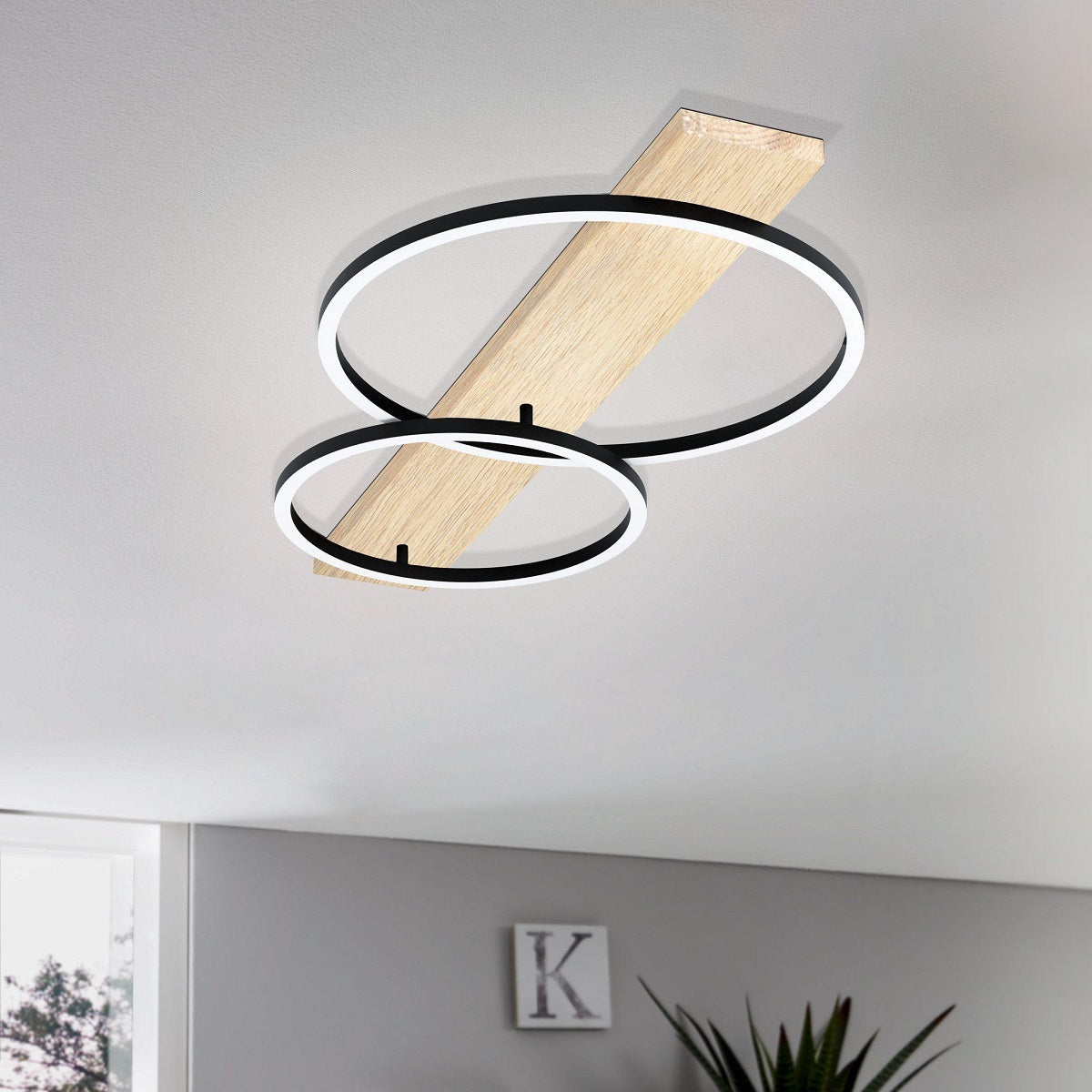 Boyal 2 Ring Halo Timber Close to Ceiling Light