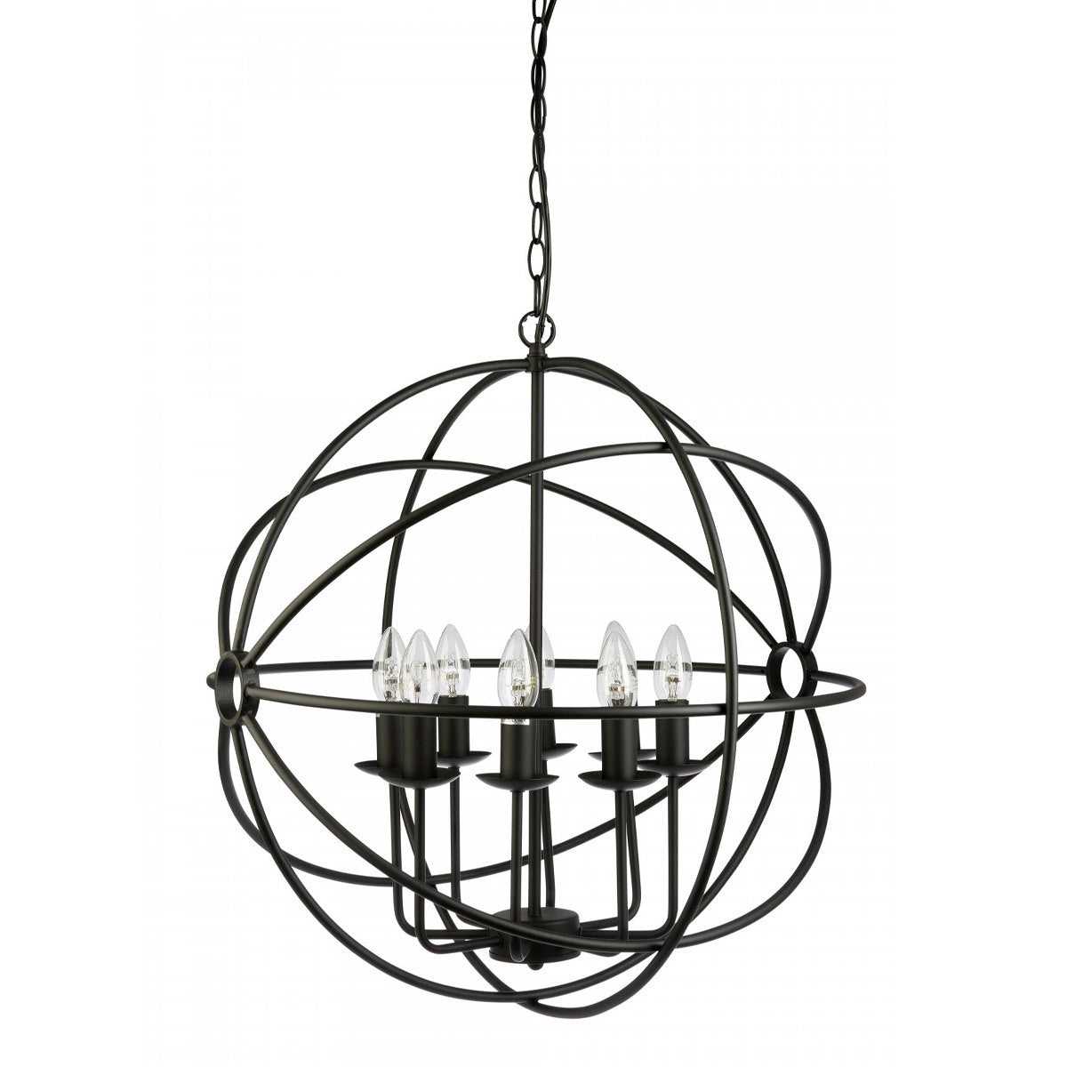 Cantina 8 Light Black Metal Cage Round Pendant Light