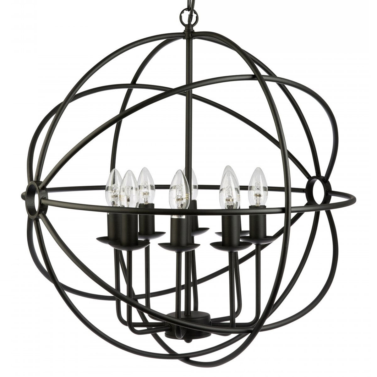 Cantina 8 Light Black Metal Cage Round Pendant Light