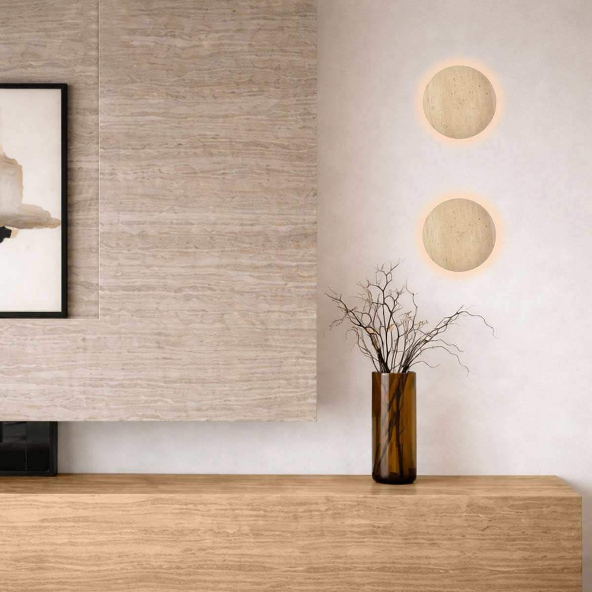 Casar Circular Travertine Wall Light with LED
