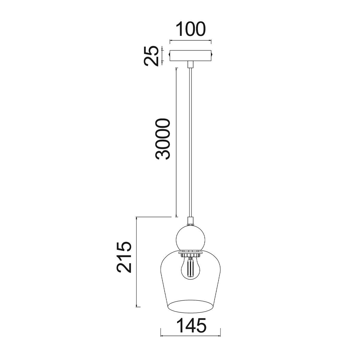 Champan Glass Ellipse 1 Light Pendant - Bronze / Amber