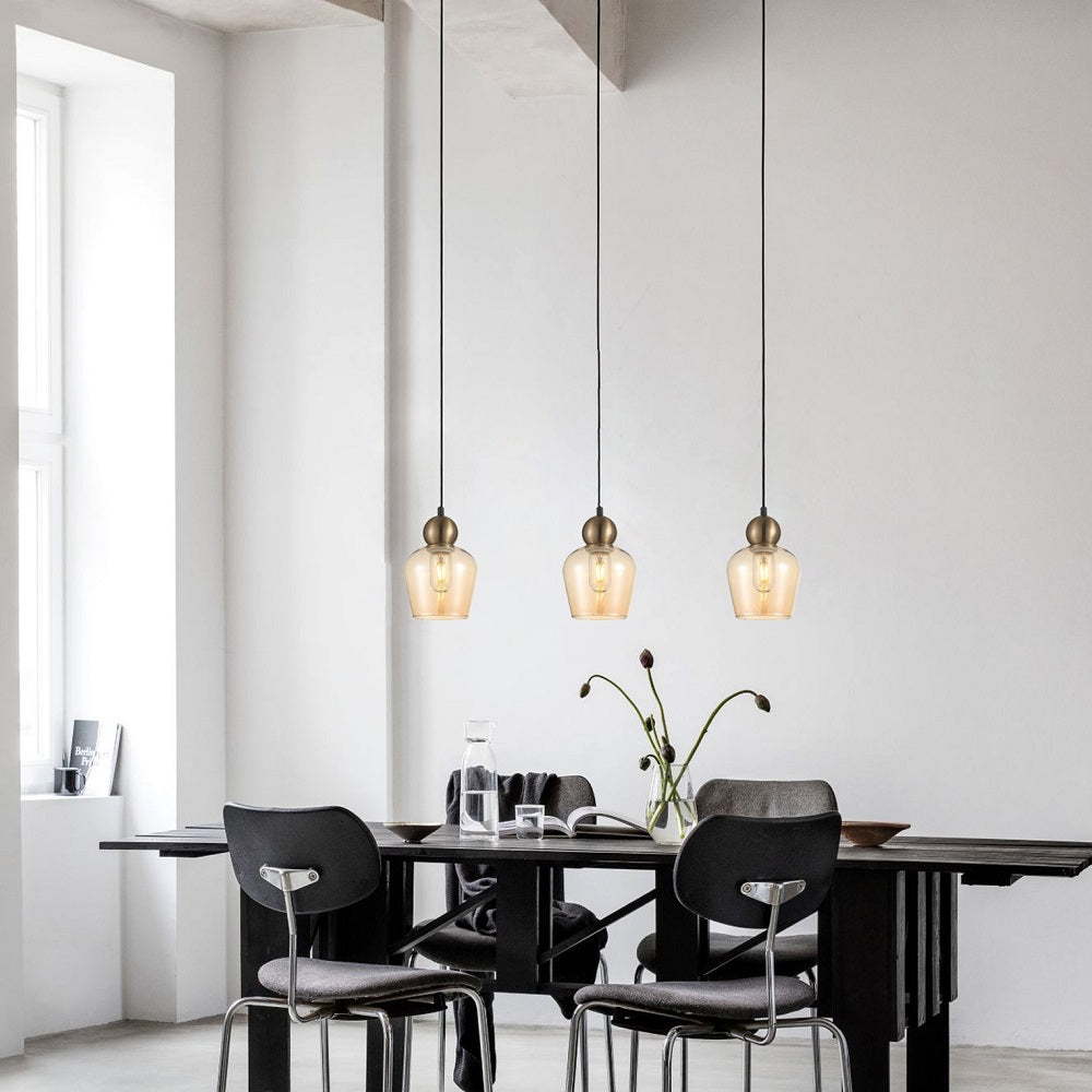 Champan Glass Ellipse 3 Light Bar Pendant - Bronze / Amber