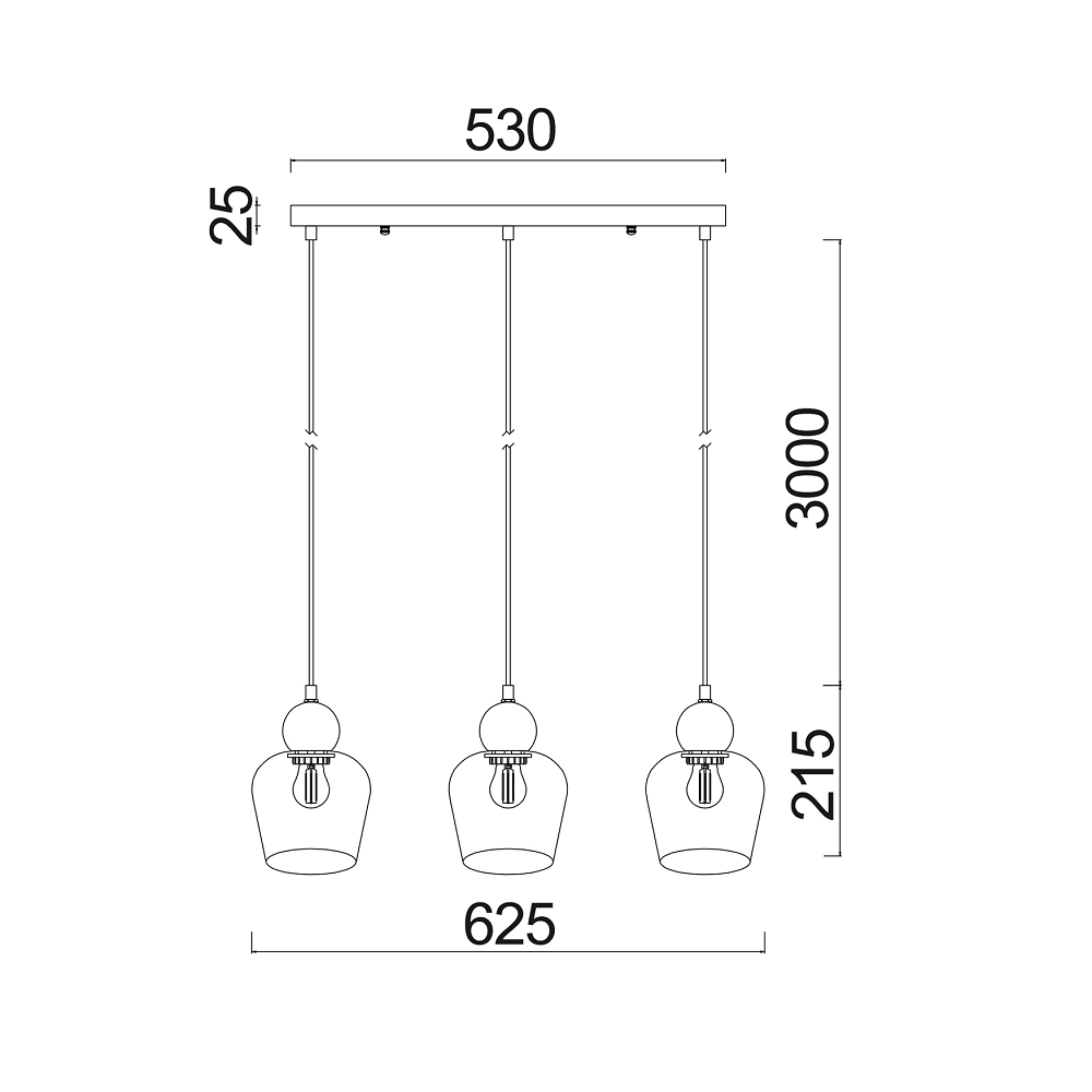 Champan Glass Ellipse 3 Light Bar Pendant - Bronze / Amber