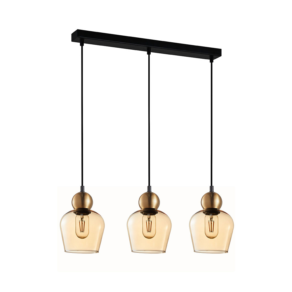 Champan Glass Ellipse 3 Light Bar Pendant - Bronze / Amber