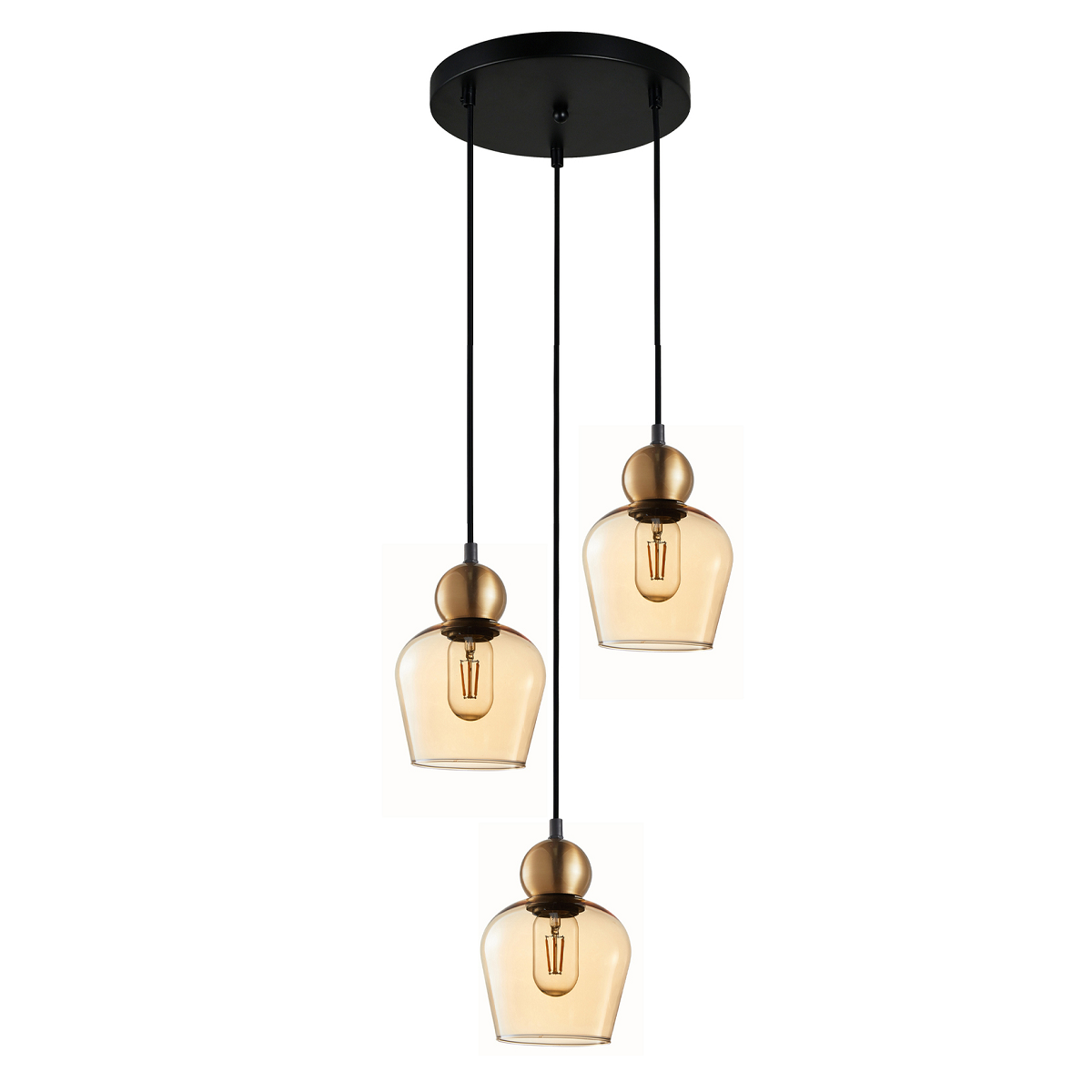 Champan Glass Ellipse 3 Light Pendant - Bronze / Amber