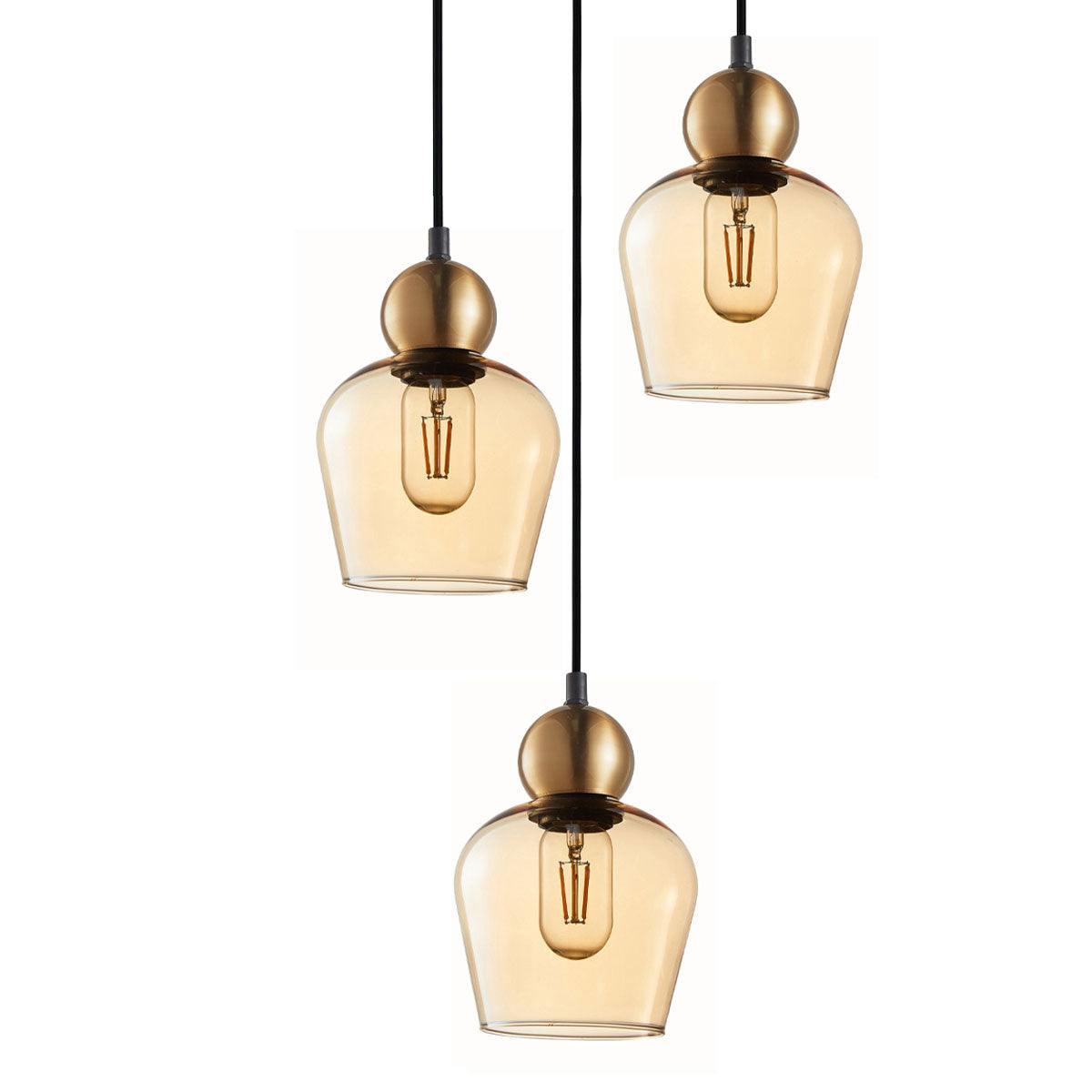 Champan Glass Ellipse 3 Light Pendant - Bronze / Amber
