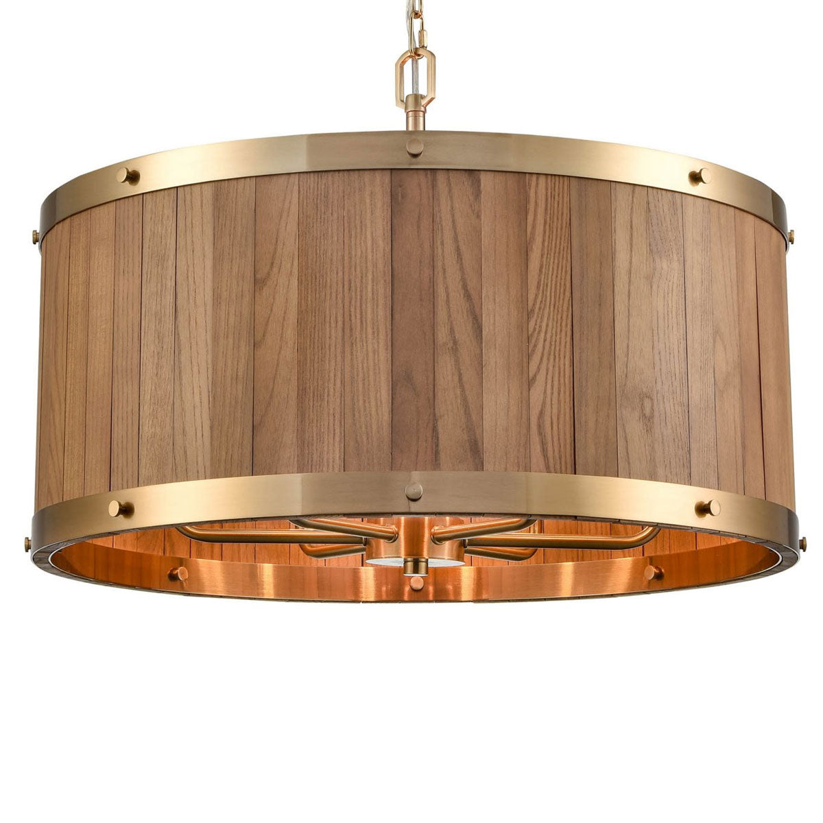 Barrique 6 Light Interior Drum Wooden Pendant Light