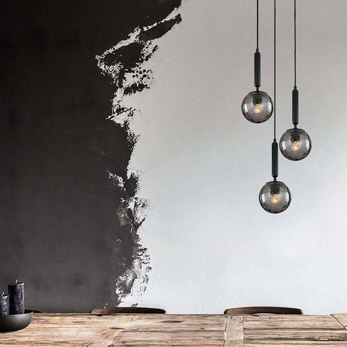 Trattino 3 Light Interior Spherical Crater Glass Shape Cluster Pendant Light