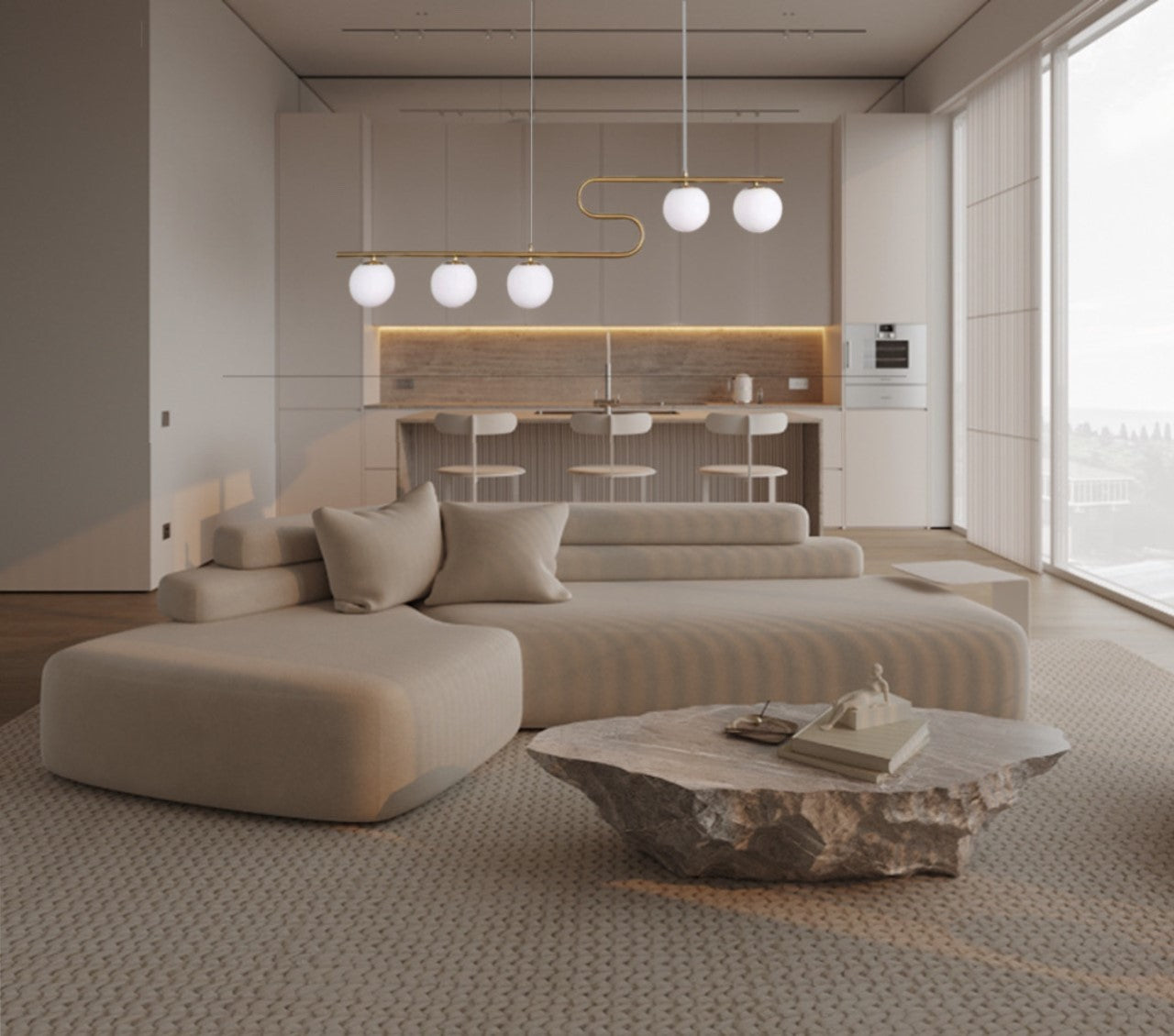 Clarion 5 Light Pendant Light - Satin Brass / Frost