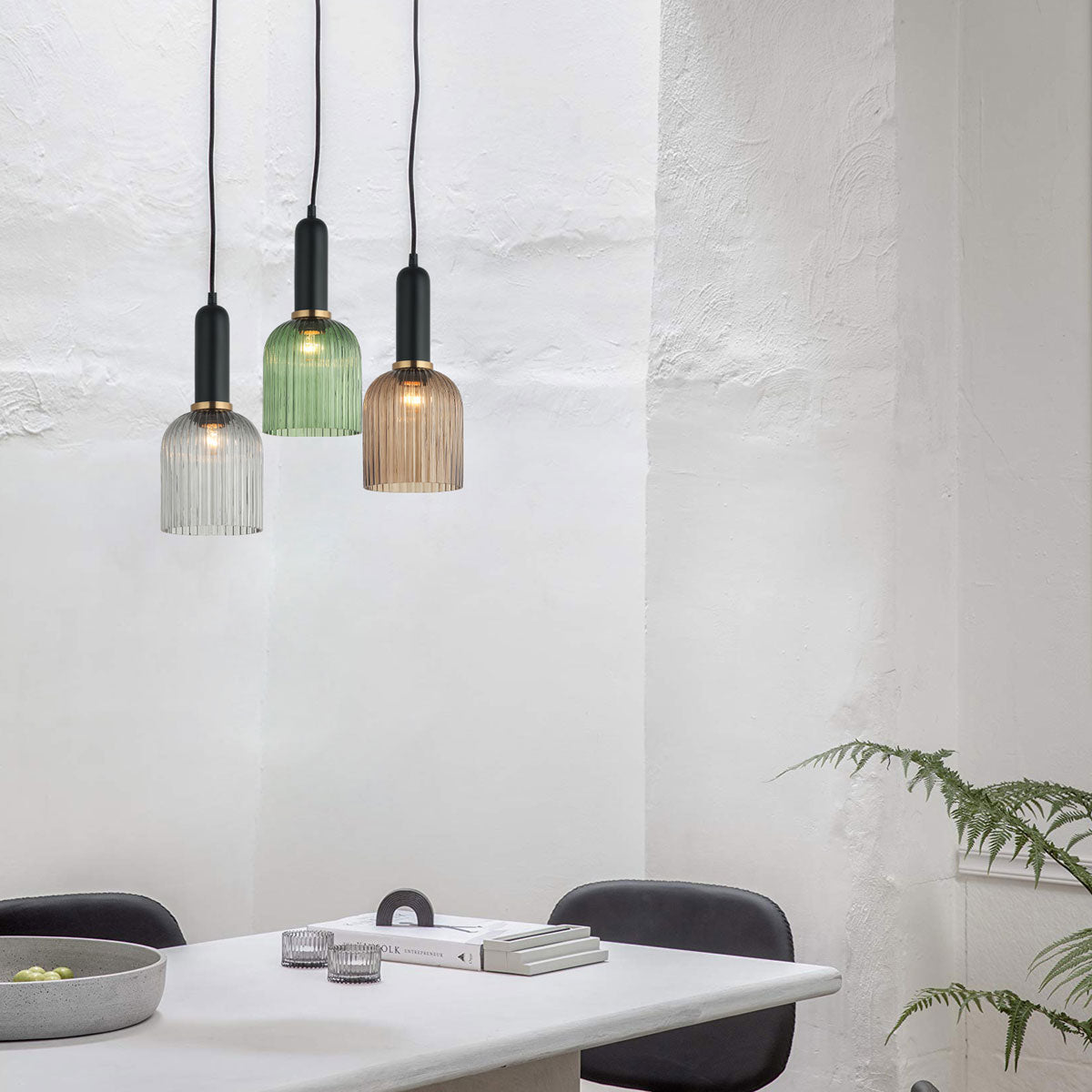 Vintaj 1 Light Interior Ellipse Ribbed Glass Pendant Light