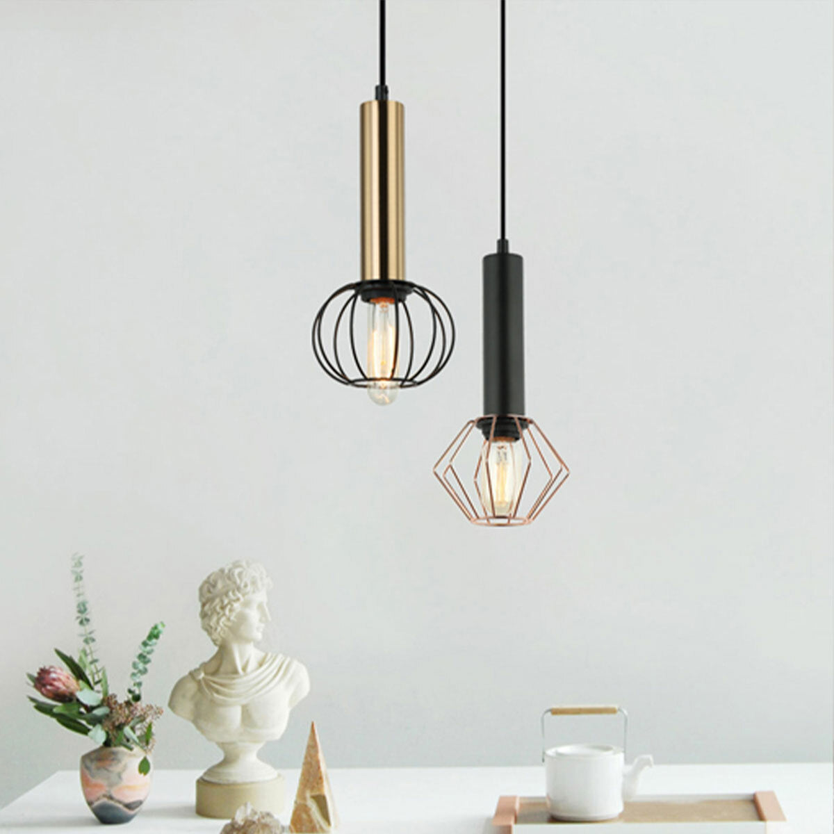 Corazon Interior Diamond Pendant Light - Matte Black/Copper Cage