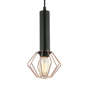 Corazon Interior Diamond Pendant Light - Matte Black/Copper Cage