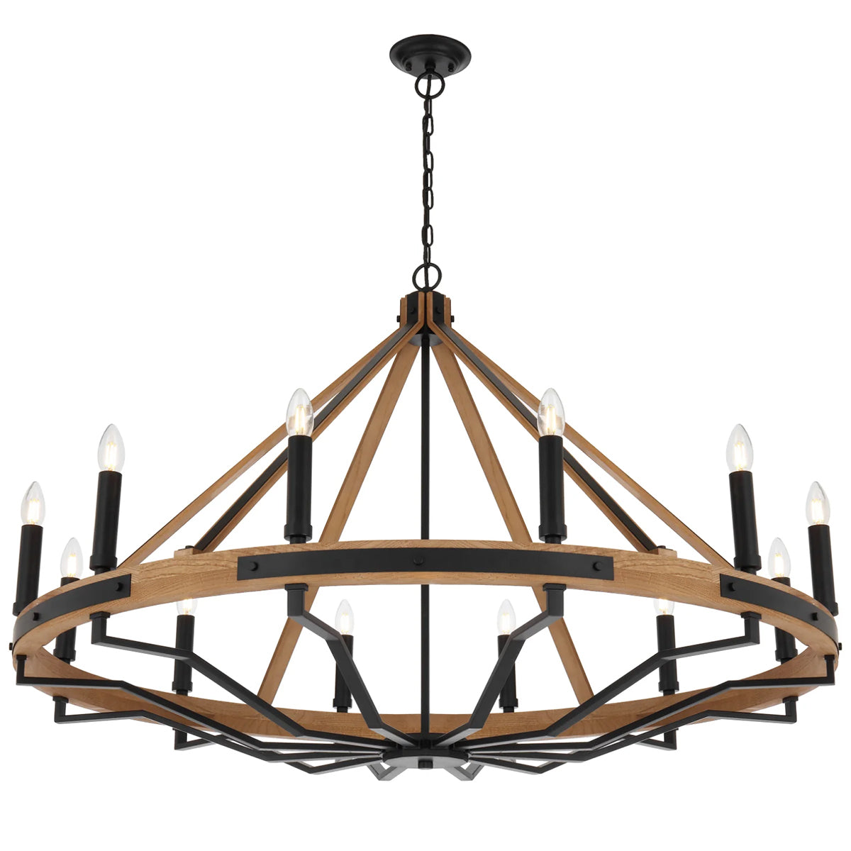 Darien 12 Light Pendant Light with Ash Wood and Iron Frame