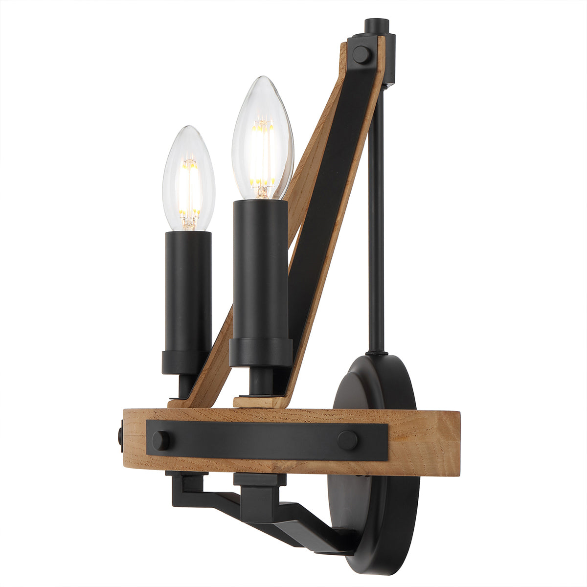 Darien 2 Light Wall Lamp with Ashwood and Iron Frame